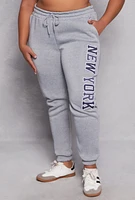 Womens Plus Size New York Embroidered Sweatpants, Grey, Size 1X