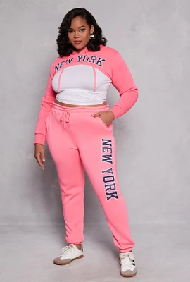 Womens Plus Size New York Embroidered Sweatpants, Pink, Size 3X