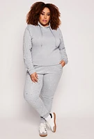 Womens Plus Size Rhinestone Sleeve Hoodie, Grey, Size 1X