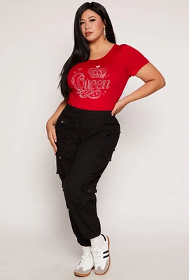 Womens Plus Size High Waisted Cargo Joggers, Black, Size 2X