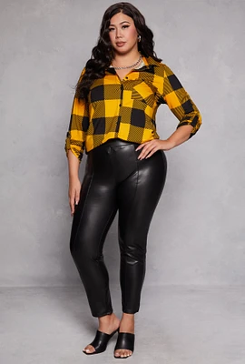 Womens Plus Faux Leather High Waisted Leggings, Black,
