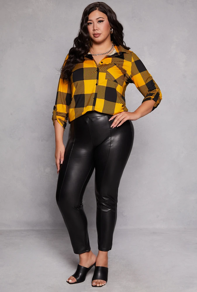 Womens Plus Size Faux Leather High Waisted Leggings, Black, Size 3X