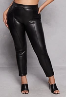 Womens Plus Size Faux Leather High Waisted Leggings, Black, Size 3X