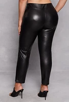 Womens Plus Size Faux Leather High Waisted Leggings, Black, Size 3X