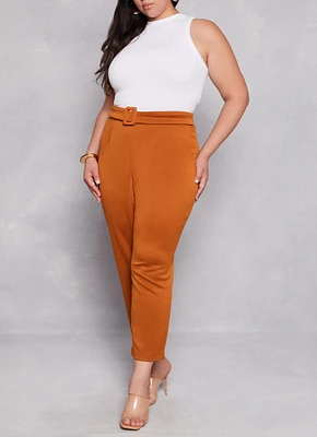 Womens Plus Size Ankle Length Scuba Dress Pants, Brown, Size 3X