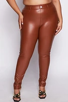 Womens Plus Size Faux Leather High Waist Pants, Brown, Size 3X