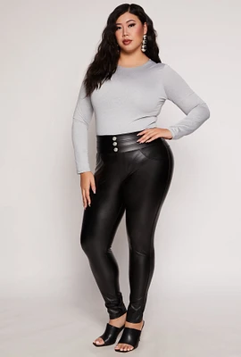 Womens Plus Size Faux Leather High Waisted Pull On Pants, Black, Size 3X