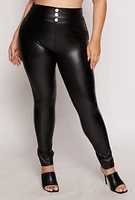 Womens Plus Size Faux Leather High Waisted Pull On Pants, Black, Size 3X