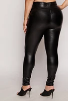 Womens Plus Size Faux Leather High Waisted Pull On Pants, Black, Size 3X