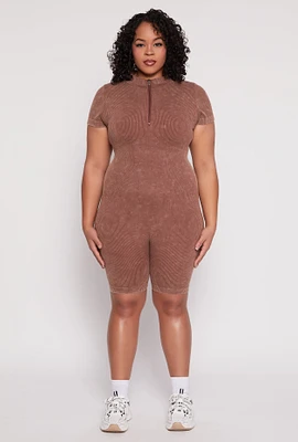 Womens Plus Acid Wash Biker Romper,