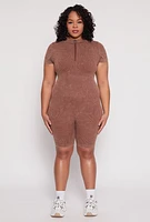 Womens Plus Acid Wash Biker Romper,