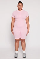 Womens Plus Acid Wash Biker Romper,