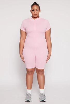 Womens Plus Size Acid Wash Biker Romper, Pink, Size 1X