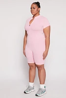 Womens Plus Acid Wash Biker Romper,