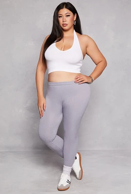 Womens Plus Solid Fleece Leggings, 1X-2X