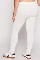 Womens Plus Size Solid Fleece Leggings, White, Size 1X-2X