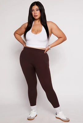 Womens Plus Size Solid Fleece Leggings, Brown, Size 2X-3X