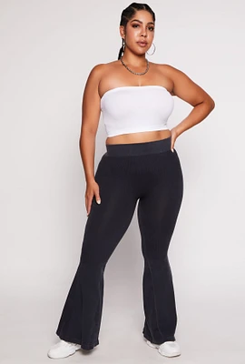 Womens Plus Seamless Ribbed High Waisted Flare Pants,