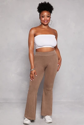 Womens Plus Seamless Ribbed High Waisted Flare Pants,
