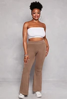 Womens Plus Seamless Ribbed High Waisted Flare Pants,