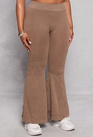 Womens Plus Seamless Ribbed High Waisted Flare Pants,