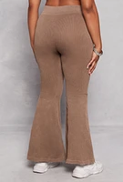 Womens Plus Seamless Ribbed High Waisted Flare Pants,