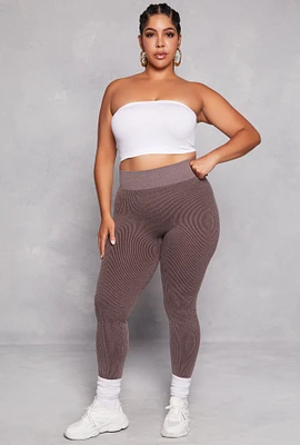 Womens Plus Size Seamless Ribbed High Waisted Leggings, Brown, Size 1X-2X