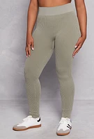 Womens Plus Seamless Ribbed High Waisted Leggings, Green,