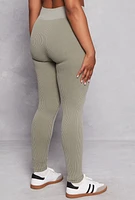 Womens Plus Seamless Ribbed High Waisted Leggings, Green,