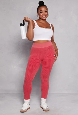 Womens Plus Size Seamless Ribbed High Waisted Leggings, Red, Size 2X-3X