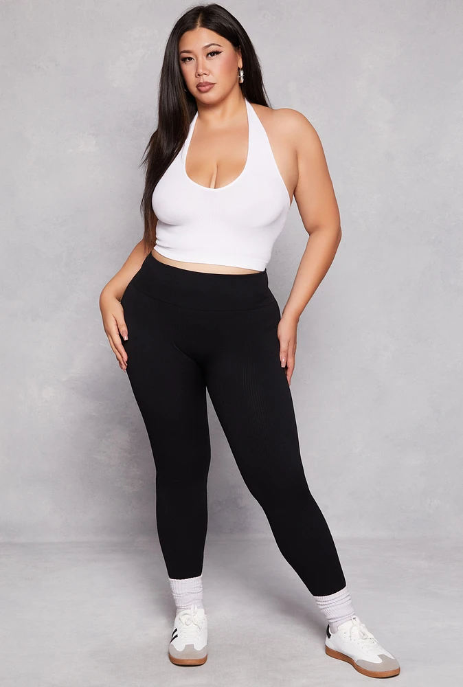 Womens Plus Seamless Ribbed High Waist Leggings,