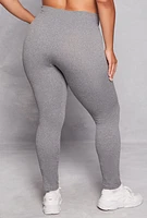 Womens Plus Size Seamless Ribbed High Waist Leggings, Grey, Size 2X-3X
