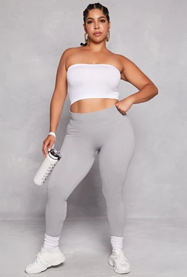 Womens Plus Size Seamless Ribbed High Waist Leggings, Grey, Size 2X-3X