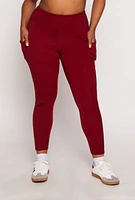 Womens Plus Size High Waist Cell Phone Pocket Leggings, Burgundy, Size 3X