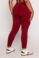 Womens Plus Size High Waist Cell Phone Pocket Leggings, Burgundy, Size 3X