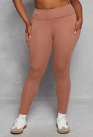 Womens Plus High Waist Cell Phone Pocket Leggings, Brown,