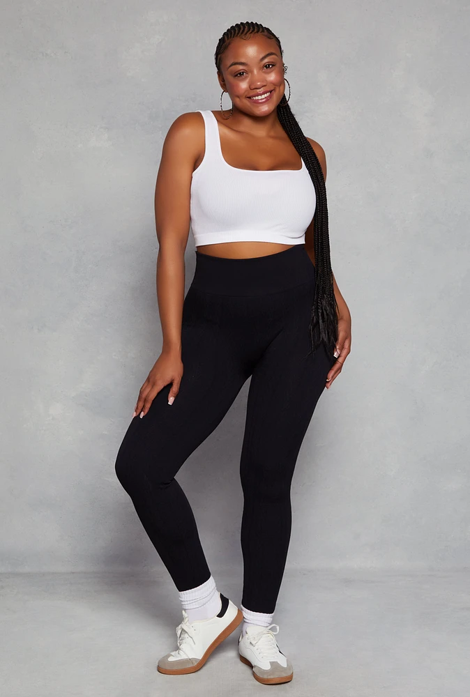 Womens Plus Seamless Cable Knit High Waist Leggings,