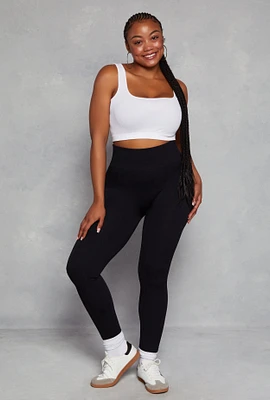 Womens Plus Seamless Cable Knit High Waist Leggings,