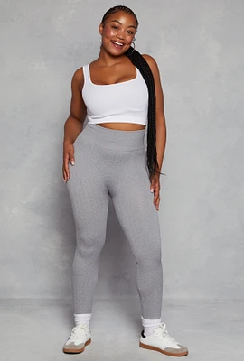 Womens Plus Size Seamless Cable Knit High Waist Leggings, Grey, Size 2X-3X