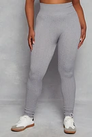 Womens Plus Size Seamless Cable Knit High Waist Leggings, Grey, Size 2X-3X