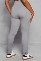 Womens Plus Size Seamless Cable Knit High Waist Leggings, Grey, Size 2X-3X