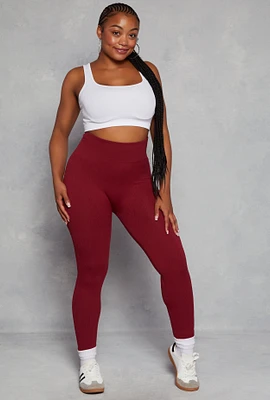 Womens Plus Seamless Cable Knit High Waist Leggings, 1X-2X