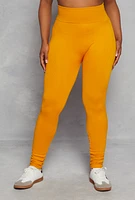 Womens Plus Size Seamless Cable Knit High Waist Leggings, Yellow, Size 1X-2X