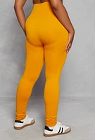 Womens Plus Size Seamless Cable Knit High Waist Leggings, Yellow, Size 1X-2X