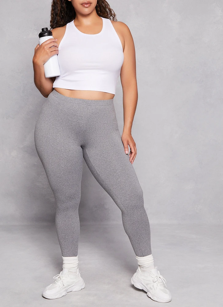 Womens Plus Size Soft Knit Fleece Lined Leggings, Grey, Size 1X