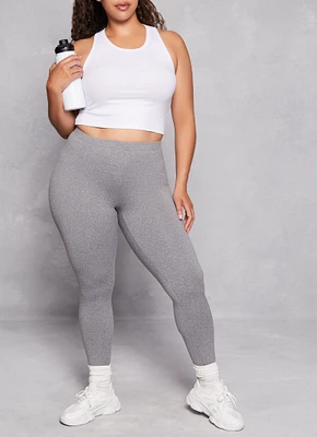 Womens Plus Size Soft Knit Fleece Lined Leggings, Grey, Size 1X