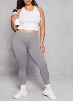 Womens Plus Size Soft Knit Fleece Lined Leggings, Grey, Size 1X