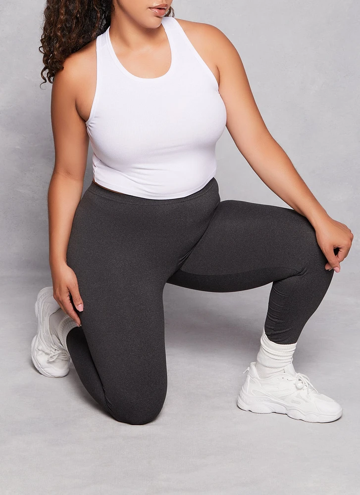 Womens Plus Size Soft Knit Fleece Lined Leggings, Grey, Size 2X