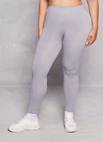 Womens Plus Size Fleece Textured Waistband Leggings, Grey, Size 1X-2X