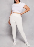 Womens Plus Size Fleece Textured Waistband Leggings, White, Size 1X-2X